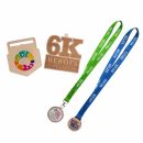 Custom Shaped Wooden Medal with Bamboo Lanyard