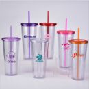 24oz Plastic Cups with Lids & Straws